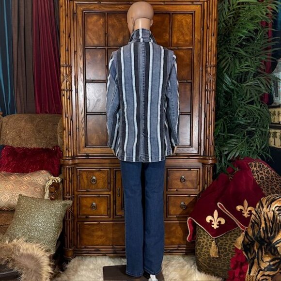 DG2 Multi Wash Stripe Stretch Cotton Blend Denim Blazer - Picture 5 of 12